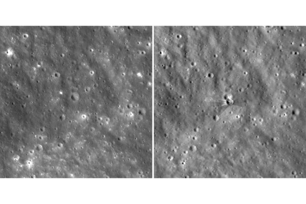 Vergleich: Neuer Krater auf dem Mond